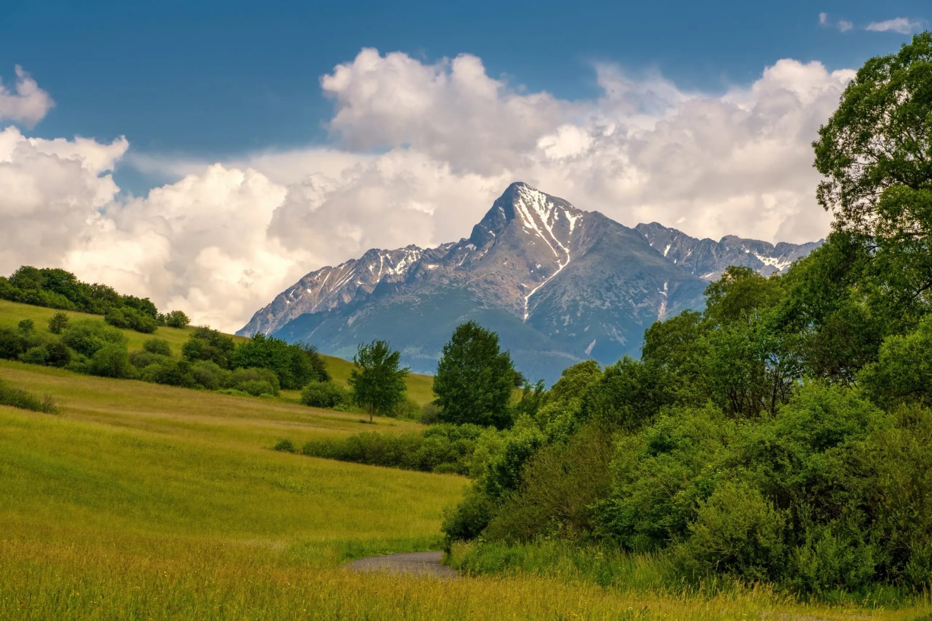 Amazing mountain landscape Krivan peak (2494m) symbol of Slovakia in High Tatras mountains , Slovakia. The beauty of the landscape under the mountain peaks