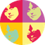 Pop art style portrait of a woman's face in four color panels within a circle.