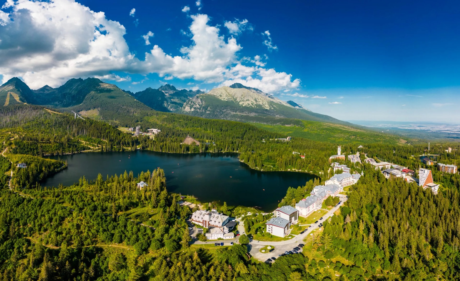 Wonderful mountain lake in National Park High Tatra, Strbske Pleso, Slovakia