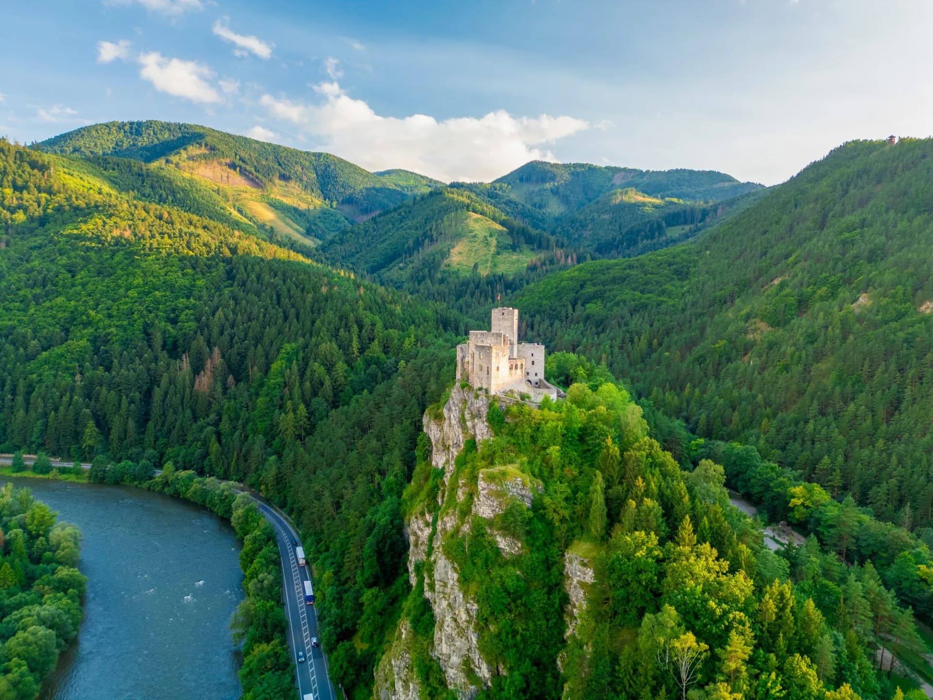 Ruins of Strecno Castle during sunset, Slovakia.