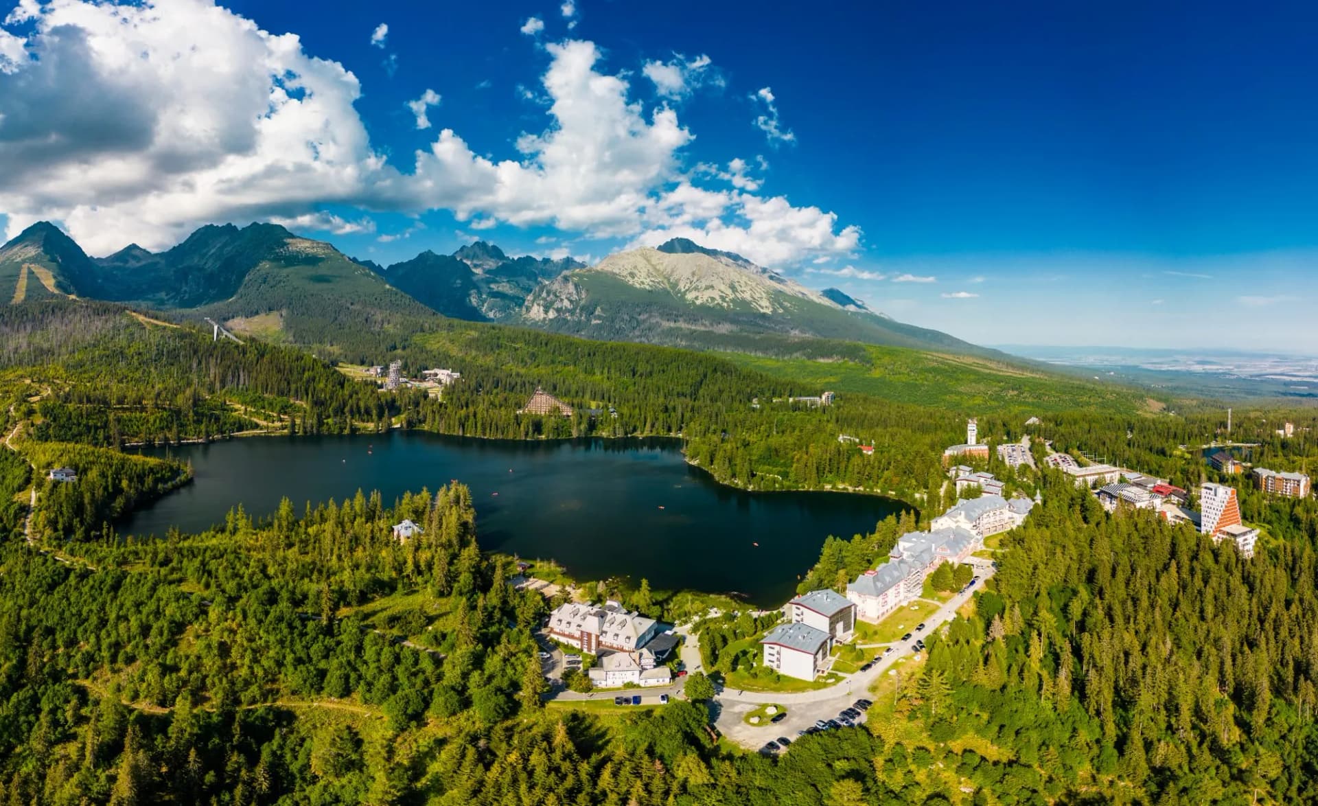 Wonderful mountain lake in National Park High Tatra, Strbske Pleso, Slovakia